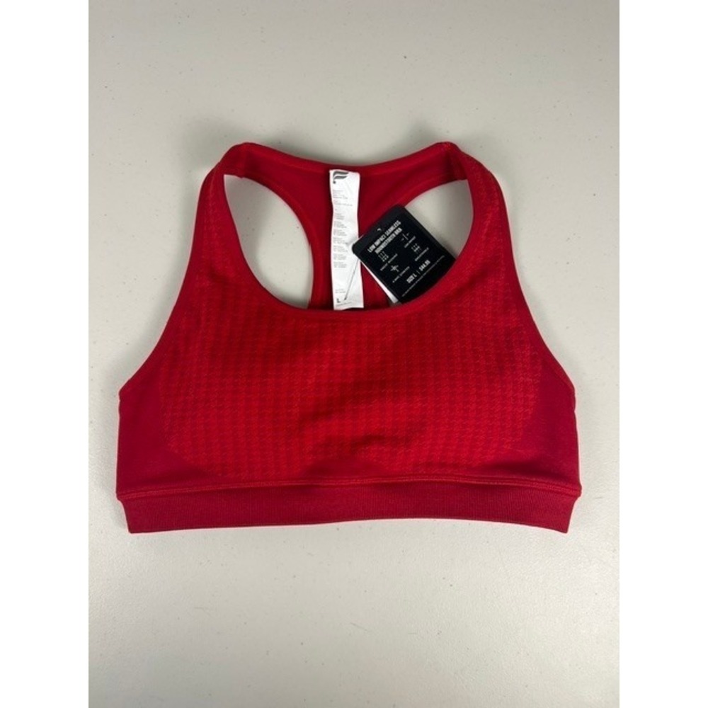 Fabletics Low Impact Seamless Houndstooth Bra Red Racerback BA2350504 Large